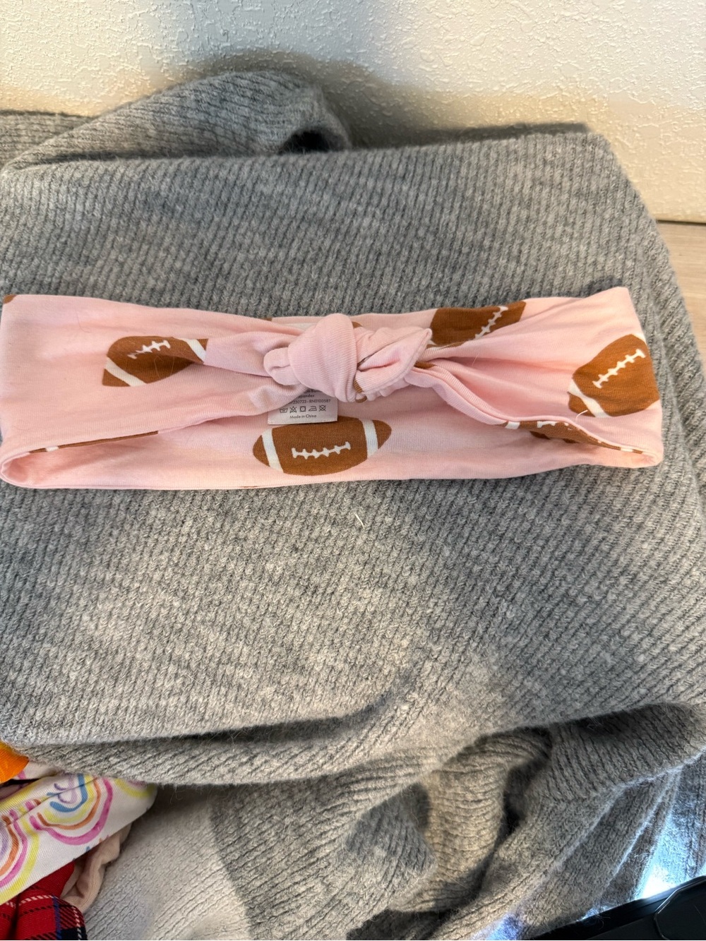 Angel Dear Pink Knotted Headband with Football Print